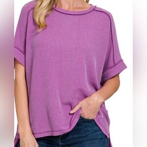 Zenana Outfitters eggplant/plum purple Short Sleeve ribbed Tee